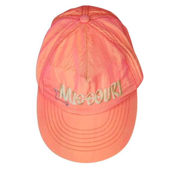 VTG 80s Missouri Snapback Nylon Hat Irridescent Orange Embroidered Retro Hipster - Picture 4 of 9